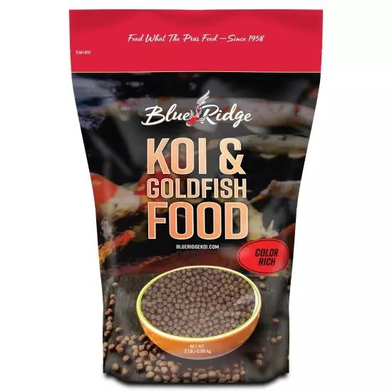 Blue Ridge Koi Fish Food 2lb - Koi Food 3/16” Color Rich Formula Goldfish Foo...