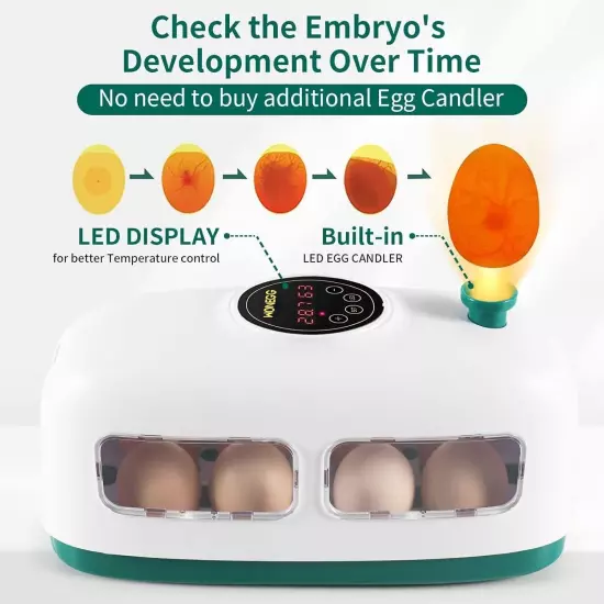 Egg Incubator, 8 Eggs Poultry Hatcher with Humidity Temperature Control, Led