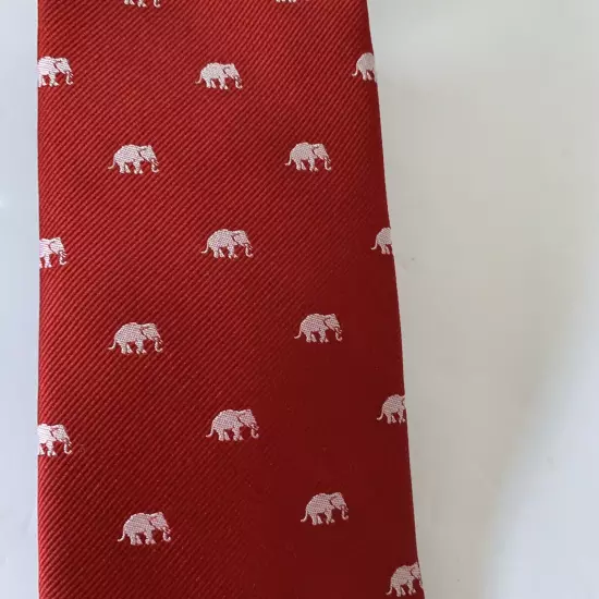 Tommy Hilfiger Mens Neck Tie 100% Silk Red White Elephants 3" NWT