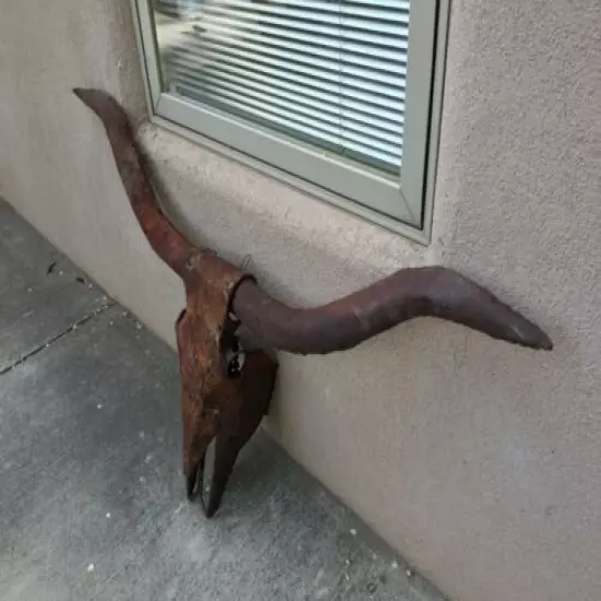 METAL LONGHORN STEER SKULL 4 FEET 9 INCH WIDE HORNS WESTERN COW BULL HEAD