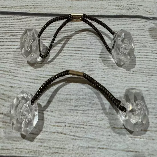 Vintage Lot of 2 Hair Elastics Knockers Ponytail Holder Clear Faceted TbB9