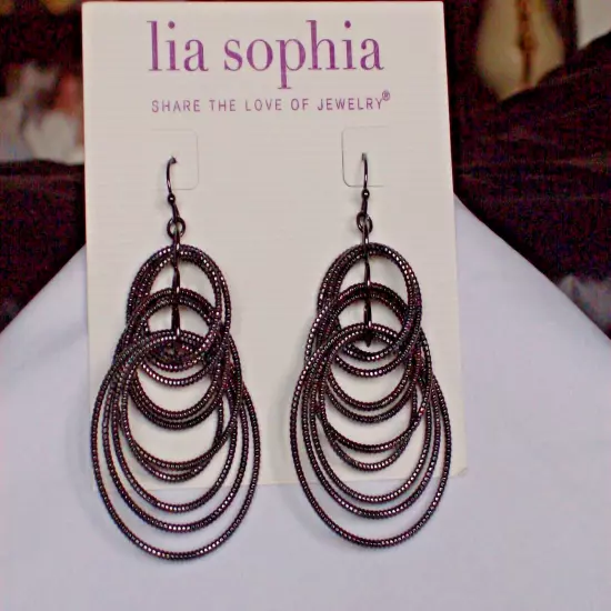 Beautiful Lia Sophia "VOLTAGE" Chandelier Statement Earrings, Black, NWT