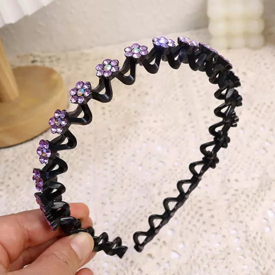 1pc Sparkly Rhinestone Headband Flower Crystal Hairband Women Non-slip Hair Hoop