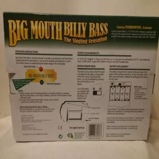 NEW NIB VTG BIG MOUTH BILLY BASS MOTION ACTIVATED SINGING FISH W/ BOX GEMMY 1998