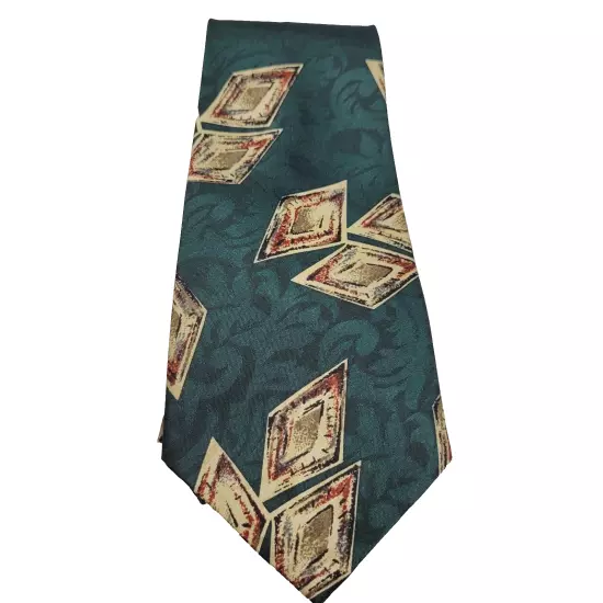 Green and Beige Falling Diamond Trio Pattern Ambassador Vintage Business Necktie