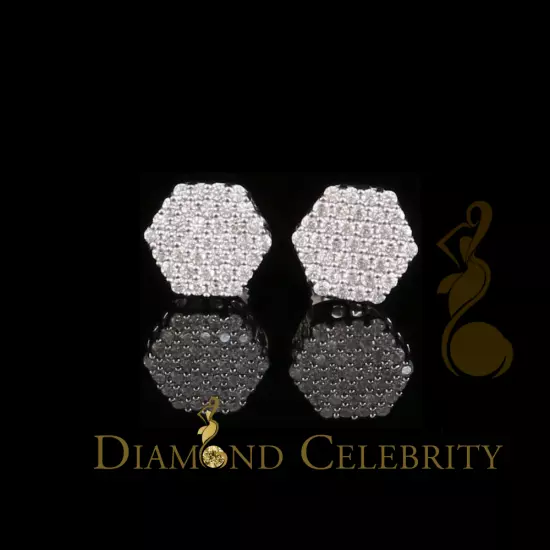 925 White Silver 0.74ct Screw Back Hip Hop Cubic Zirconia Women Hexagon Earrings