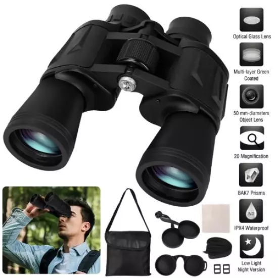 20x50 Zoom Binoculars Day/Low Light Night Vision Powerful Hunting Camping+Holder