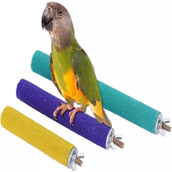 Wood Bird Cage Perch Colorful Parrot Stand Toy Platform Paw Grinding Stick for A