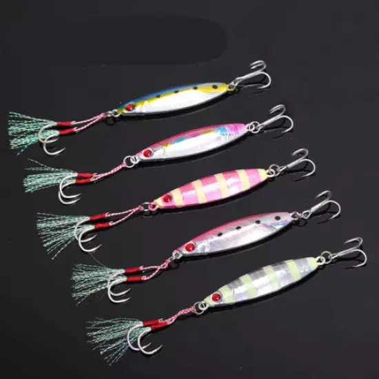 5pcs Micro Metal Jigging Slow Lures & Assit Hook Tuna King Snapper Baits 15-40g