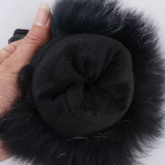 Women Genuine Lambskin Leather Gloves With Real Fox Fur Trim Cuff Winter Warm