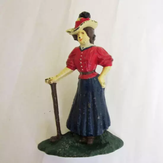 Vintage Cast Iron Victorian Woman Golfer Golf Door Stop & Bookend