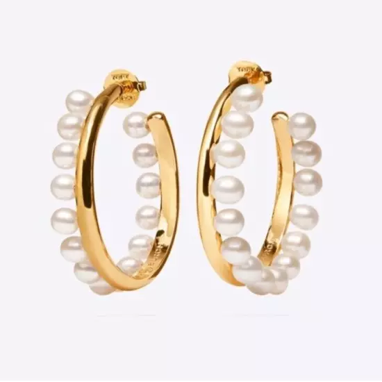 Tory Burch Pear fringe hoop Earrings