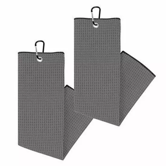 Soffle Waffle Tri-Fold Golf Towels | 2 Pack | 16” x 24” with Clip | Microfibe...