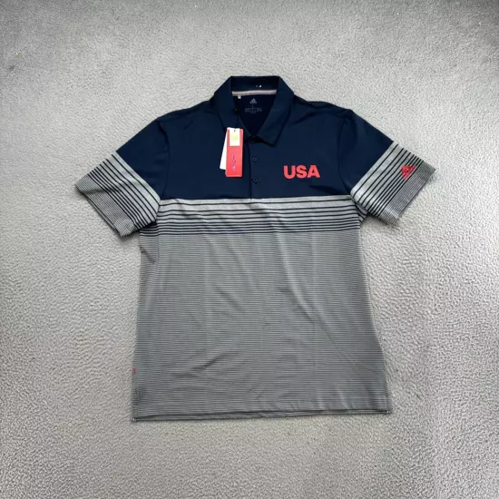 Adidas USA Olympics Golf Polo Shirt Mens Size Large Navy Blue Striped NEW