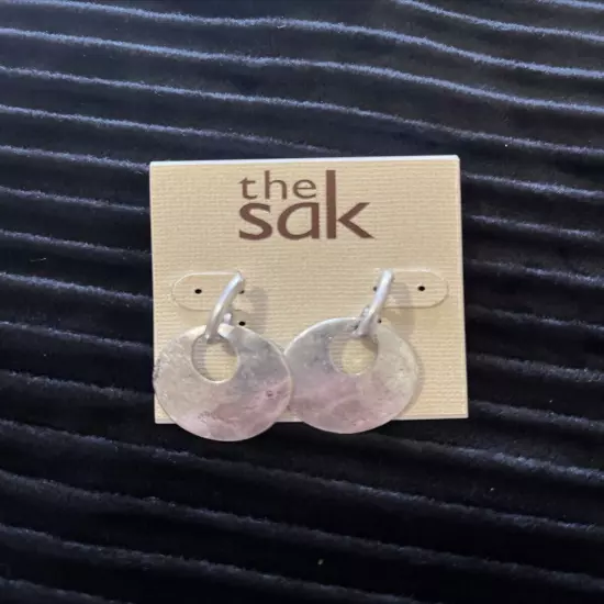 NWT The Sak Round Cut Out Dangle Drop Earrings Silver Tone