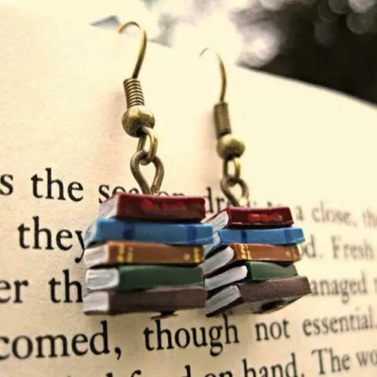 Books Earrings Women Multicolor Book Pendant Earrings Xmas --.US G3J5