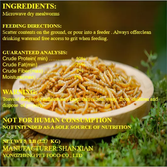 5Lb Dried Mealworms - High Protein, Pure Natural, Delicious - Ideal for Chickens