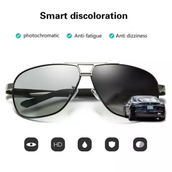 Aluminium HD Polarized Photochromic Sunglasses Men Pilot Eyewear Driving Glasses