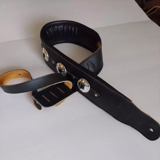 Wide Padded Iconic Concho Leather Blk Guitar Bass Strap Discontinued Model