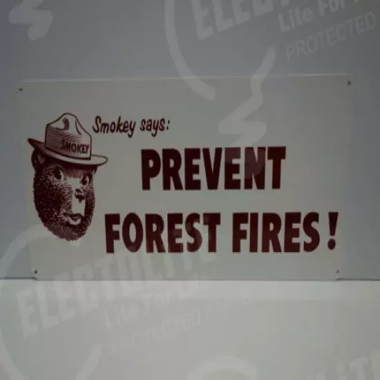 SMOKEY BEAR STEEL ENAMEL "SMOKEY SAYS PREVENT FOREST FIRES" SIGN 10"X 24" 