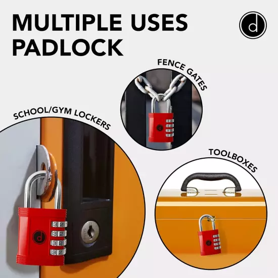 Padlock 4 Digit Combination Lock - for Gym School Locker, Outdoor Gate, Shed, Fe