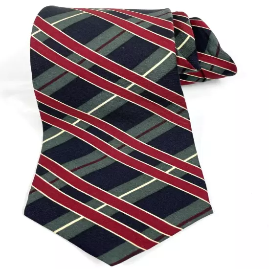 Alfred Sung Red Green Navy Blue Regimental Striped Repp Silk Tie 2.8" x 55"