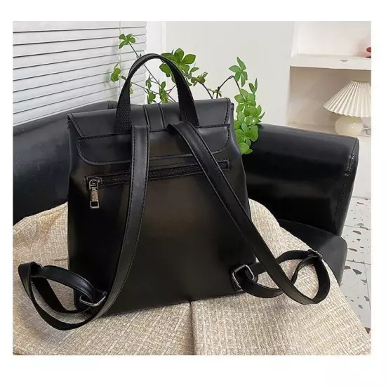 Women Drawstring Backpack PU Leather School Bags Belt Backpacks Ladies