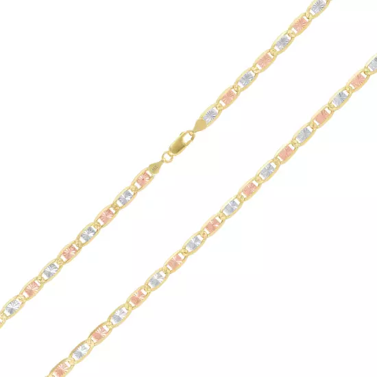 14K Solid Yellow Rose White Gold 6mm Diamond Cut Valentino Chain Bracelet 7.5"