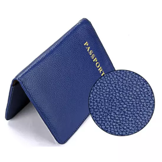 Litchi Texture Multifunctional Genuine Leather Passport Package for travel(Blue)