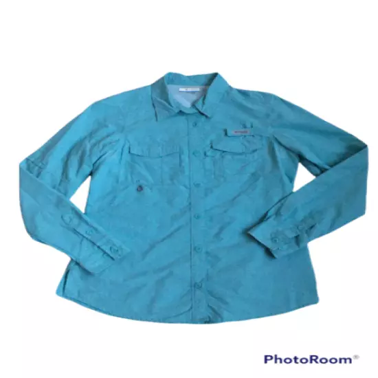 Columbia Womens PFG Small Bonehead Vented Shirt Blue Fishing Long Sleeve Hiking