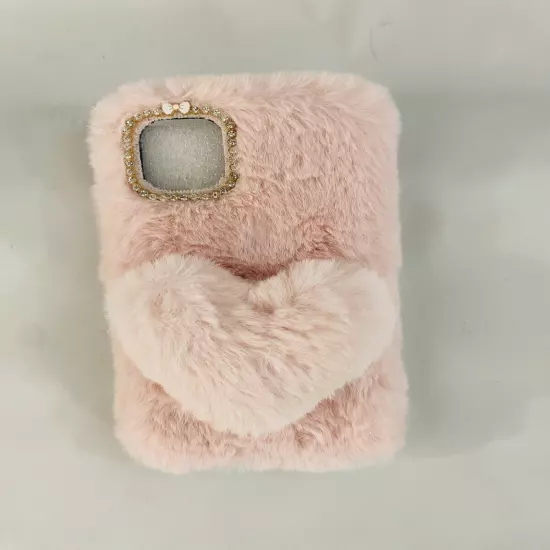 Iphone 11 Crossbody Bling Heart Rabbit Fur Soft Fluffy Phone Back Case Skin