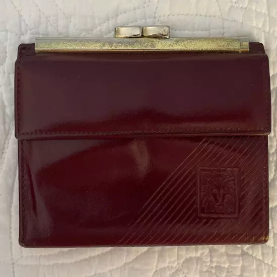 Vintage ANNE KLEIN for St. Thomas Burgundy Leather Bifold Kiss Lock Coin Wallet