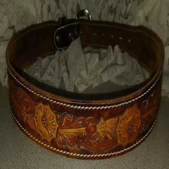 Nice Western Genuine Leather Belt Floral Hand Tooled ~ Removable Buckle Sz 28-33