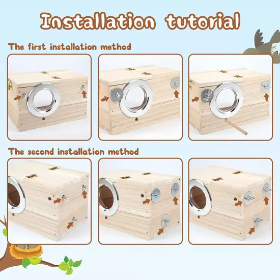 Parakeet Nesting Box Transparent Bird House for Cage Natural Wood Breeding Box f