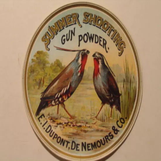 Vintage DuPont Gun Powder Label Summer Shooting 5 1/4" Pre-War Original