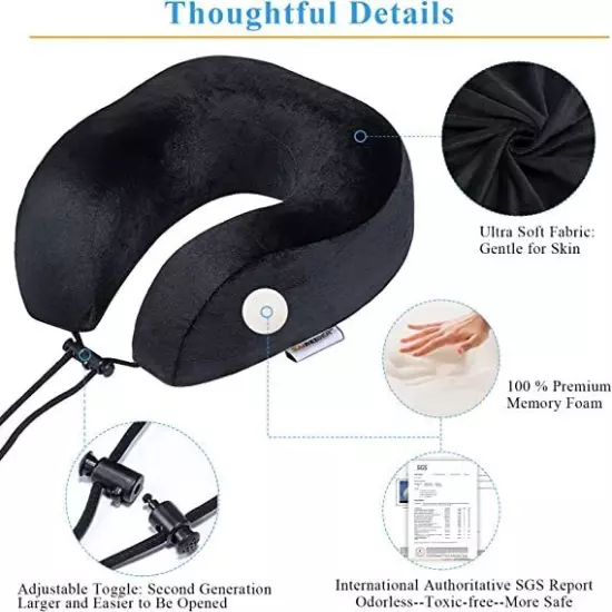 Neck Pillow for Travel Memory Foam Adjustable Storage Bag, Sleep Mask & Ear Plug