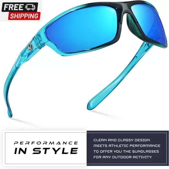 Polarized Wrap around Sport Sunglasses for Men Women UV400 Protection Sun Glasse