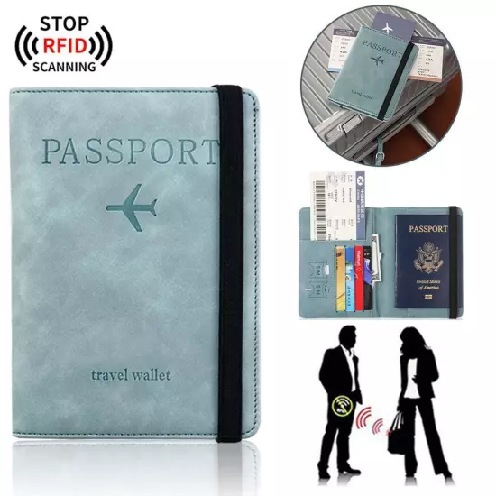 Passport Holder Protector Cover Wallet PU Leather Travel Wallet Block