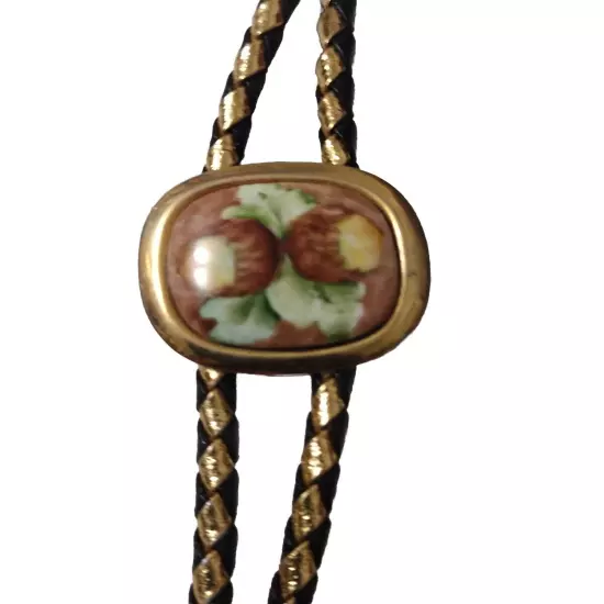 Bolo Neck Tie Acorn Design Center Gold Tone Accents