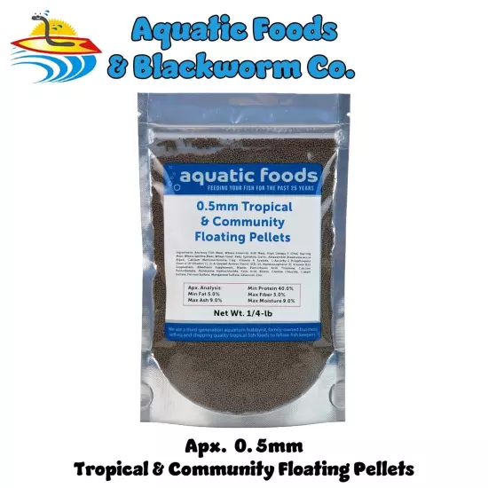 0.5mm Tropical & Community Floating Pellets for Tetras, Guppies, & Platys. WL