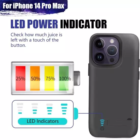 Battery Case for iPhone 14 Pro Max 6000mAh Rechargeable Extended Battery