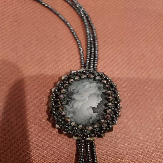 Vintage Victorian Lady Cameo Bolo Tie For Women Western Style Necktie