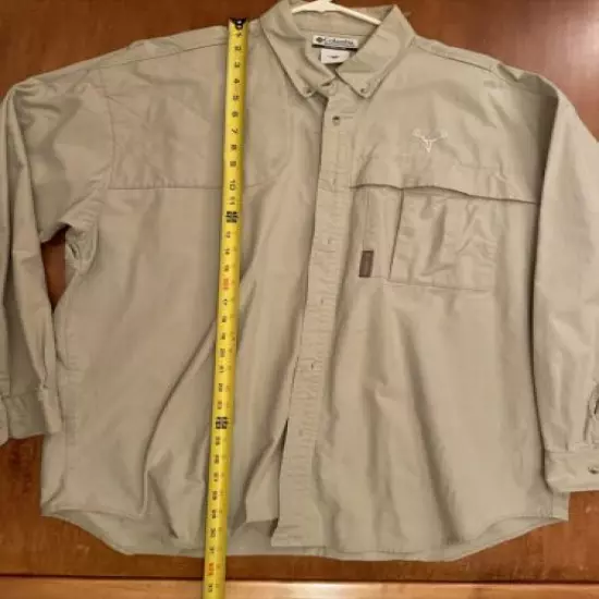 COLUMBIA Shooting HUNTING Shirt Right Shoulder Heavy Cotton Khaki MENS SIZE L