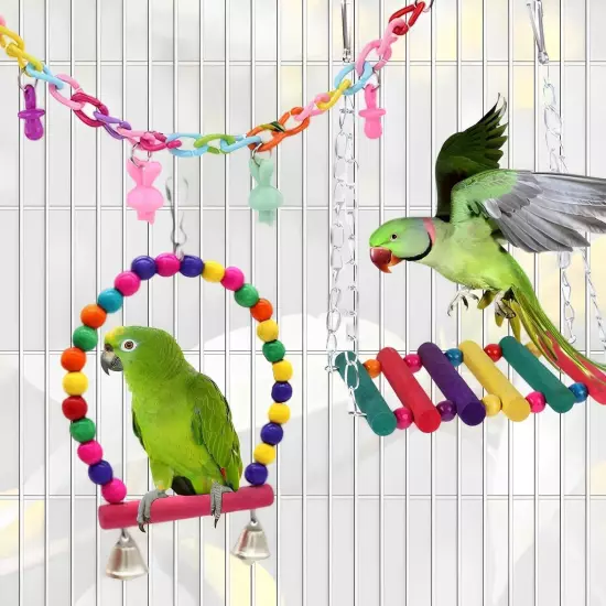 Bird Toys Parakeet Cage Accessories: 11pcs Toy Swing Set for Colorful 