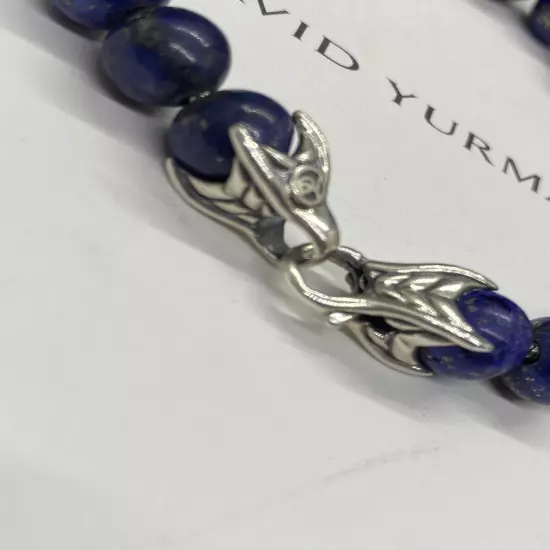 DAVID YURMAN Men's 8mm Lapis Lazuli W/ Waves Spiritual Beads Bracelet 8.5”