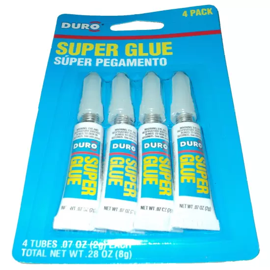 Duro Super Glue 1 Pack of 4 Tubes, Clear (.07 oz Tubes)