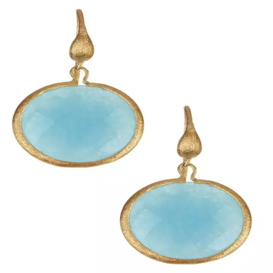 Rivka Friedman Blue Quartzite Earrings 18K Gold Satin Finish $139 Caribbean Blue