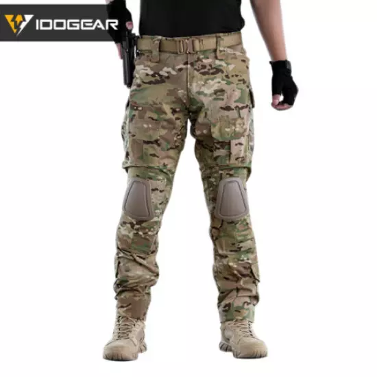 IDOGEAR Army Pants W/ Knee Pads Combat Airsoft Military Trousers Multicam Camo