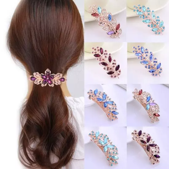 Women's Crystal Rhinestone Flower Hair Barrette Clips Grips Hairpin Jewelry