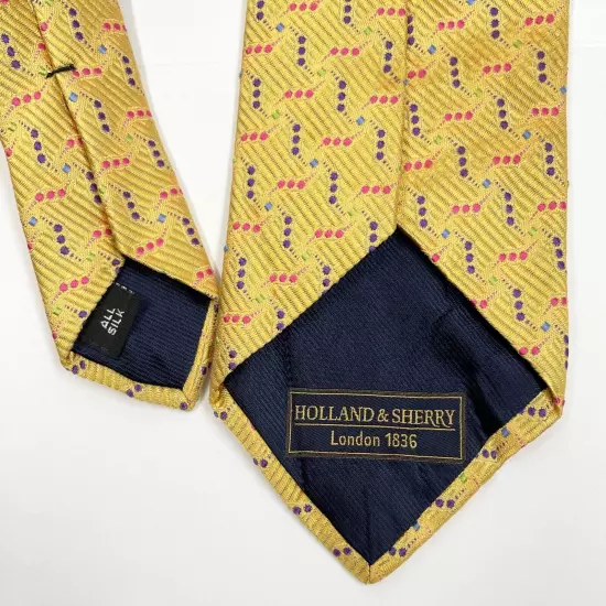 Holland & Sherry 1836 Gold Pink Purple Geometric Silk Tie Men's 3.5" x 59"